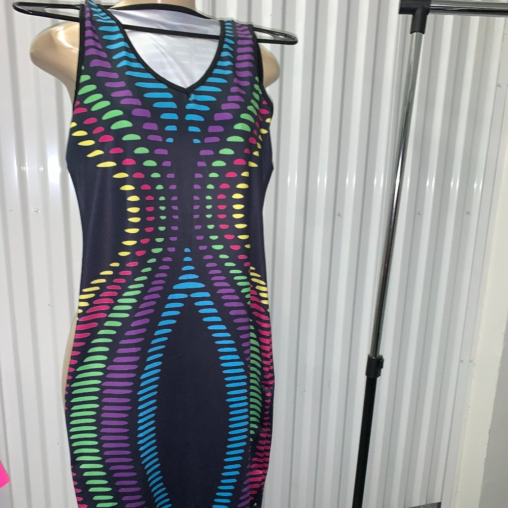 Black Multi- Colored Pattern Dress - image 1